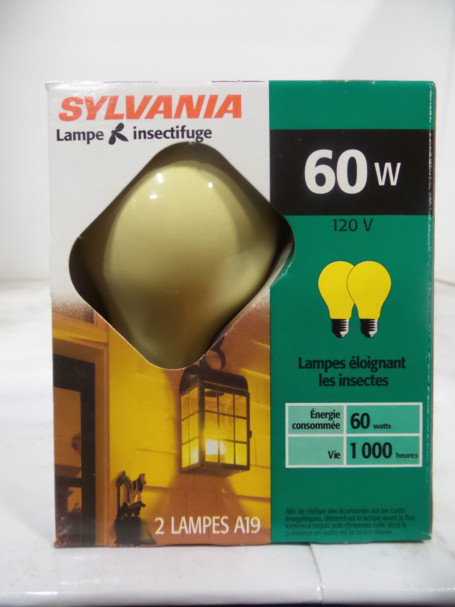 Sylvania A19 Incandescent Bulb, Medium Base, Yellow Bug Light, 60W